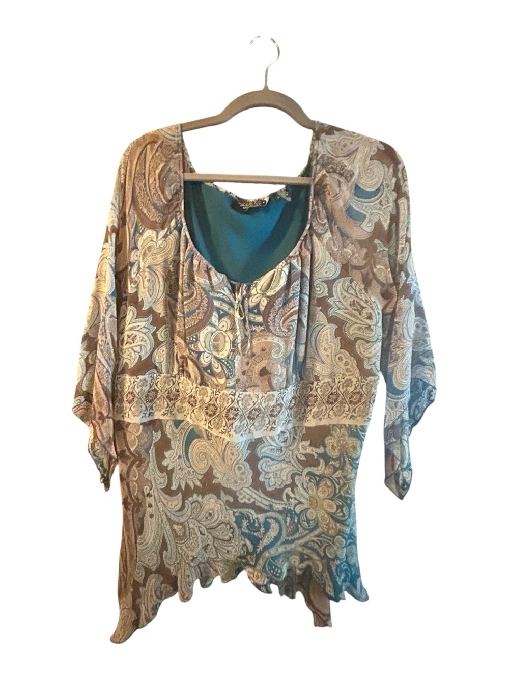 Women's Paisley Scoop Neck Tunic in Brown and Teal
